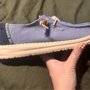 Hey Dude Women's Light Blue Canvas Slip-On Moccasins